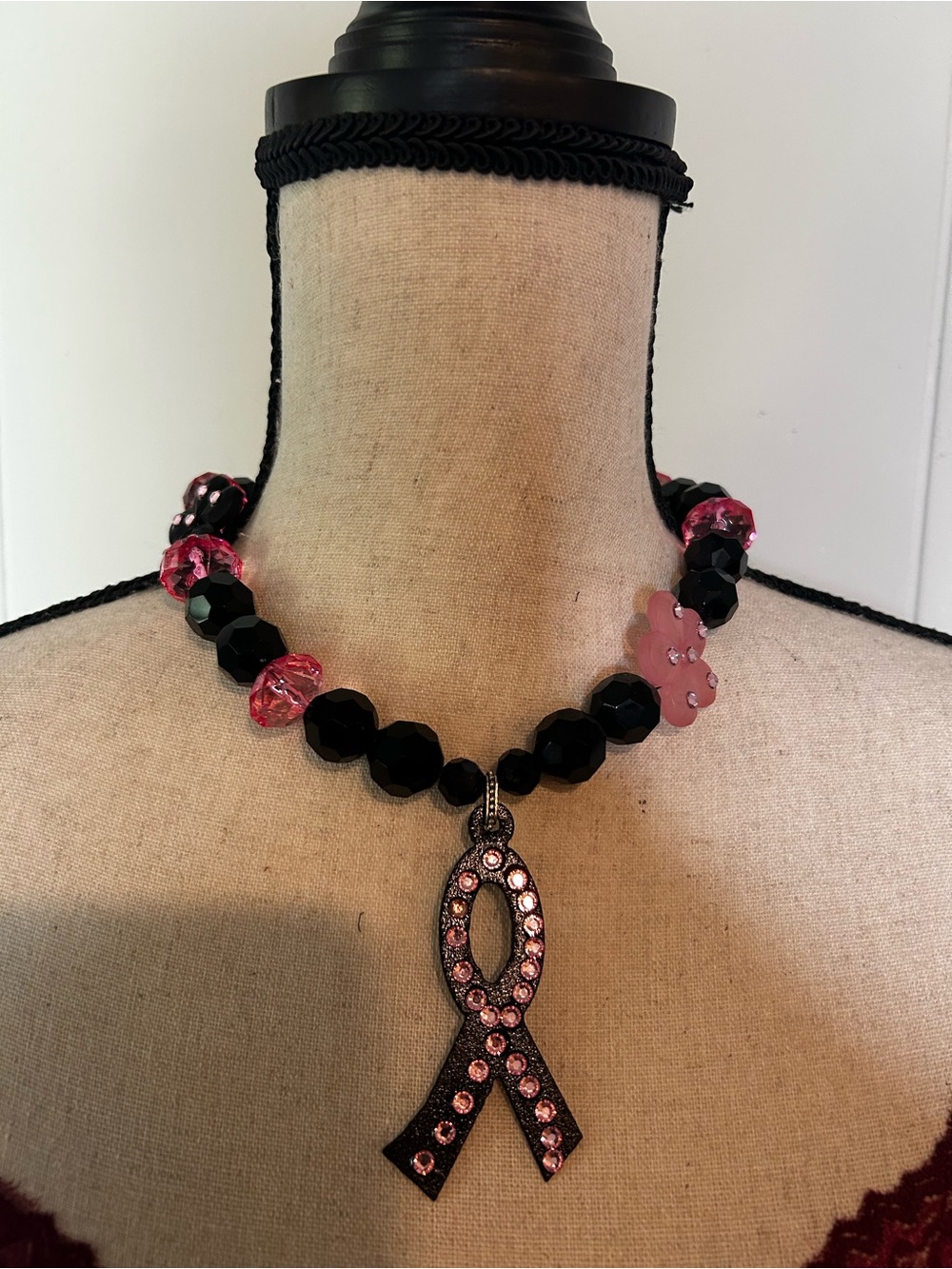 Pink & Black Breast Cancer Awareness Necklace